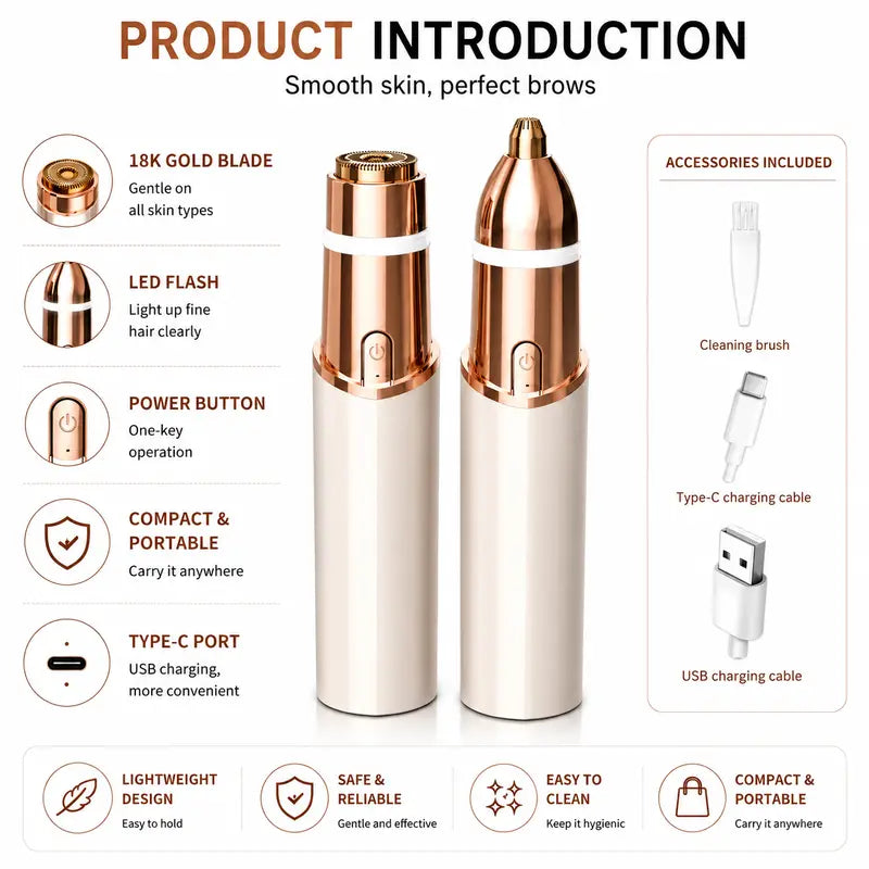 ✨ Painless 2-in-1 Facial & Eyebrow Trimmer – Smooth Skin & Perfect Brows Anytime