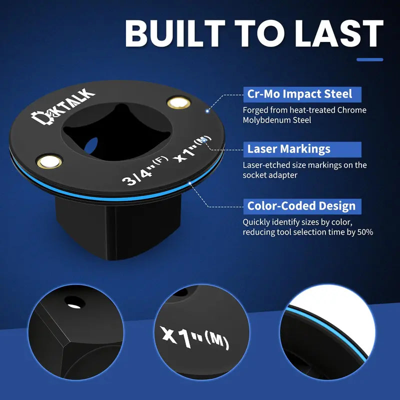 4-PC Impact Socket Adapter Set – 1/4" to 1" Drive Conversion Kit, Cr-Mo Alloy Steel, 1/4"(F)x3/8"(M), 1/2"(F)x3/4"(M), 1/2"(M)x3/8"(F), 3/8"(M)x1/4"(F) for Impact Wrench & Ratchet