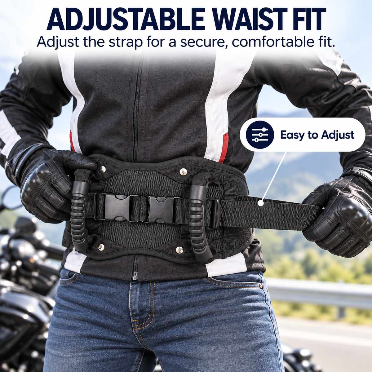 Motorcycle Passenger Grab Belt with Dual Handles – Adjustable Riding Support Belt