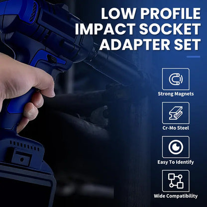 🔧 4PC Magnetic Low-Profile Impact Socket Adapter Set – Stubby Drive Reducers for Tight Spaces, 1/4"–1"