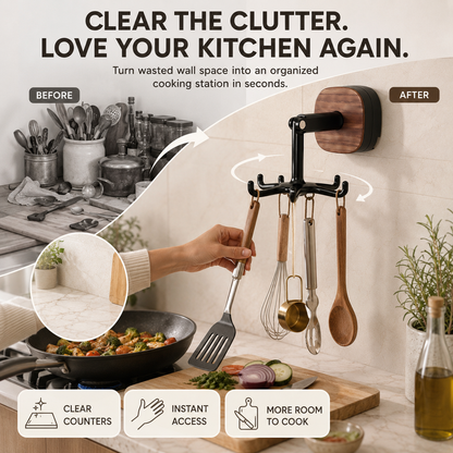 360° Rotating 6-Hook Suction Organizer – No-Drill Space-Saving Storage🪝