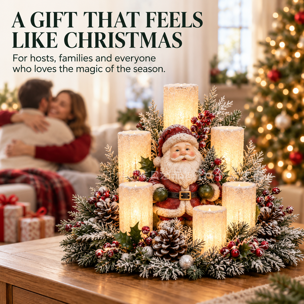 LED Santa Christmas Table Centerpiece with Flameless Candle Lights