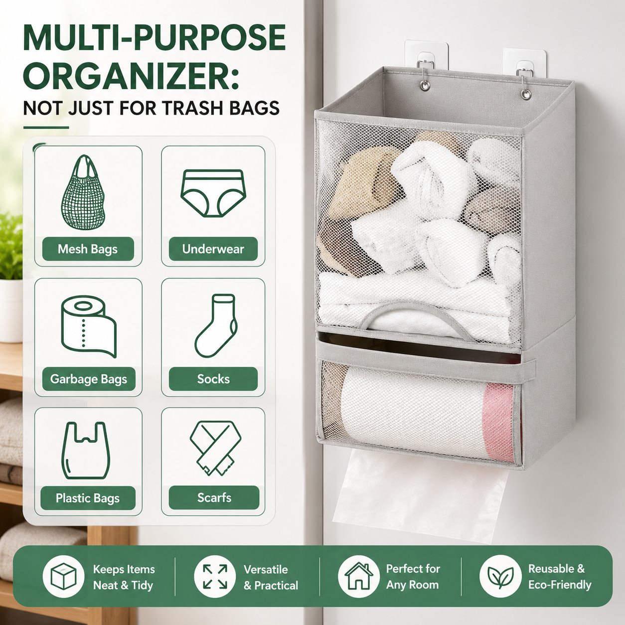 2-in-1 Plastic Bag Holder | Extra Large Kitchen Bag Organizer