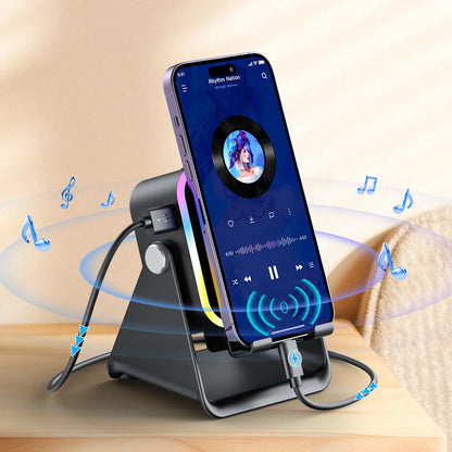 📱5-in-1 Smart Induction Speaker Stand | Bluetooth Speaker, RGB Light & Power Bank