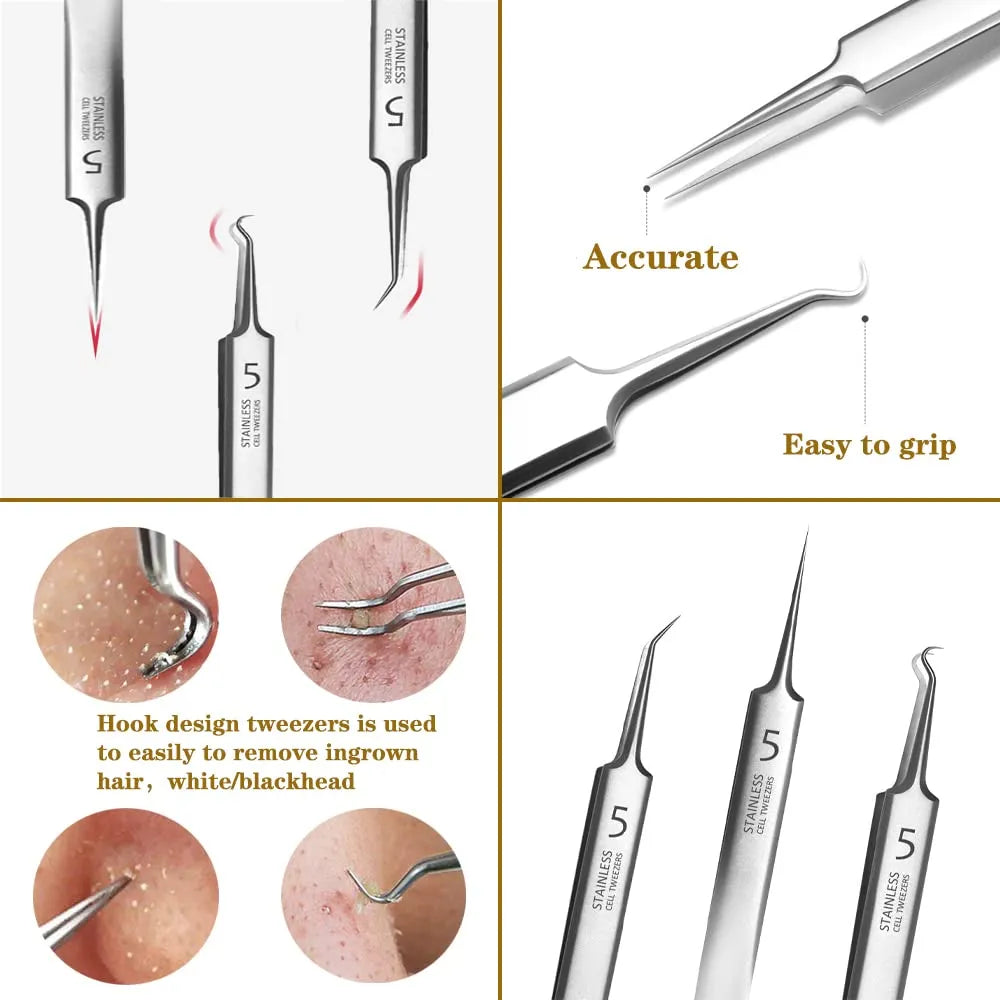 ✨ Precision Blackhead Tweezer Set – 3 Stainless Steel Tip Styles
