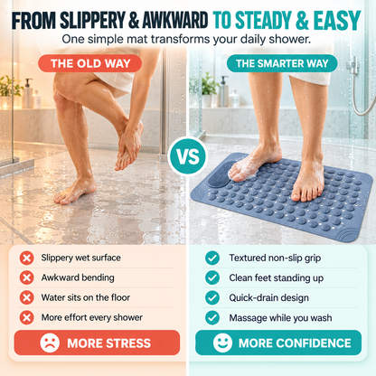 🚿3-in-1 Non-Slip Bath Mat with Foot Scrubber – Quick-Drain Massage & Cleaning Mat