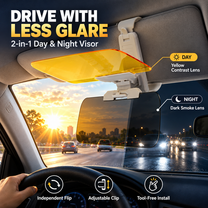 ☀️ 2-in-1 Day & Night Anti-Glare Car Visor Extender – Adjustable Dual-Lens Driving Shield