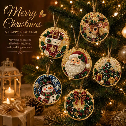 🎄✨6Pcs/12Pcs Christmas DIY Diamond Painting Ornaments Kit, Xmas Tree Hanging Pendant🎄