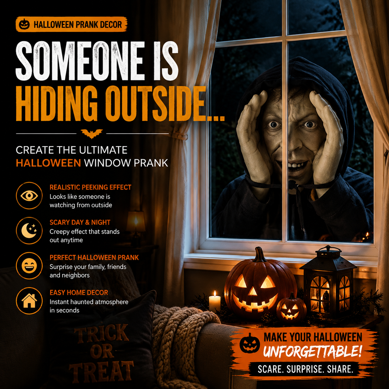 👀 Halloween Peeking Creepy Face Window Decoration
