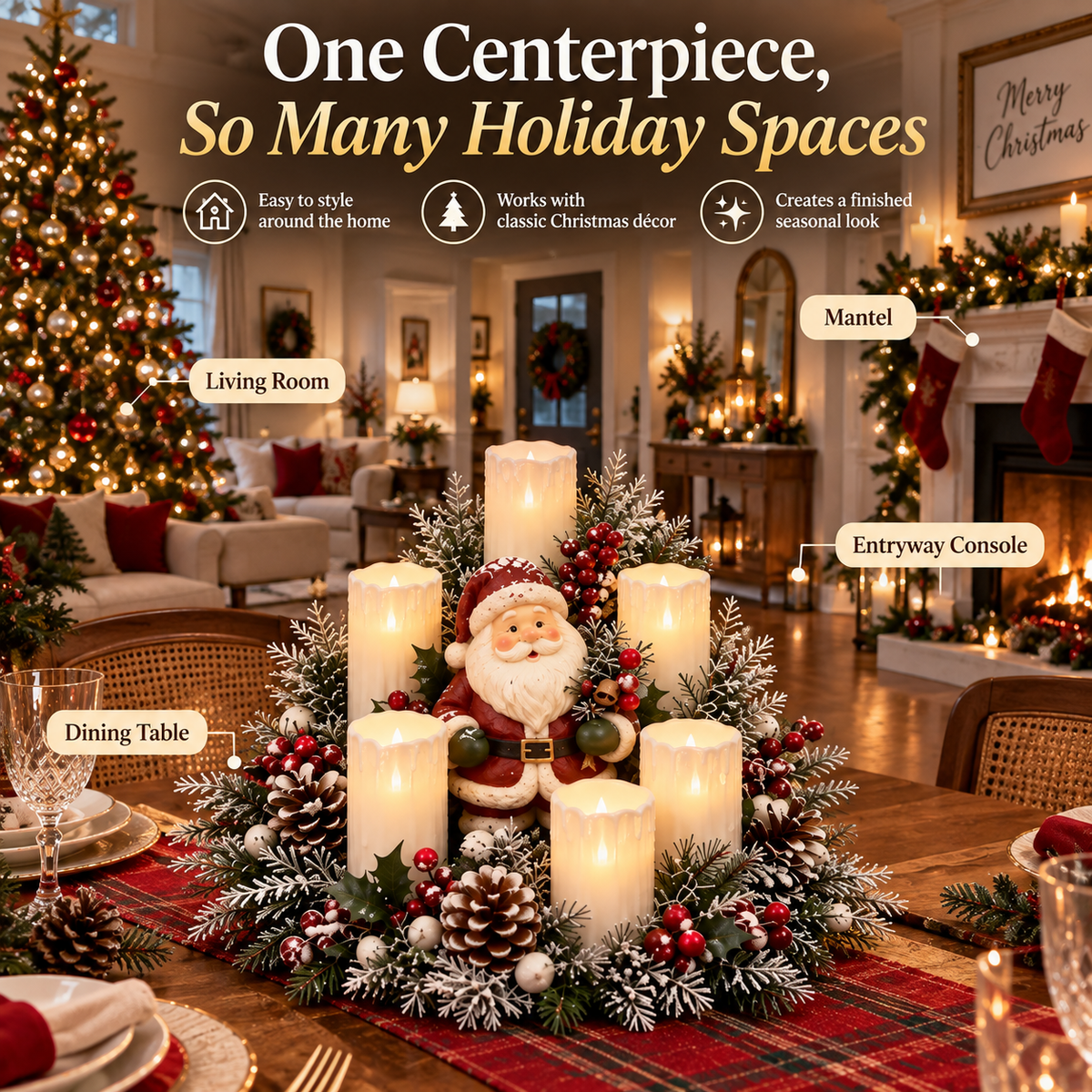 🎅🎄 Christmas Santa Table Centerpiece – Festive Winter Holiday Decor✨