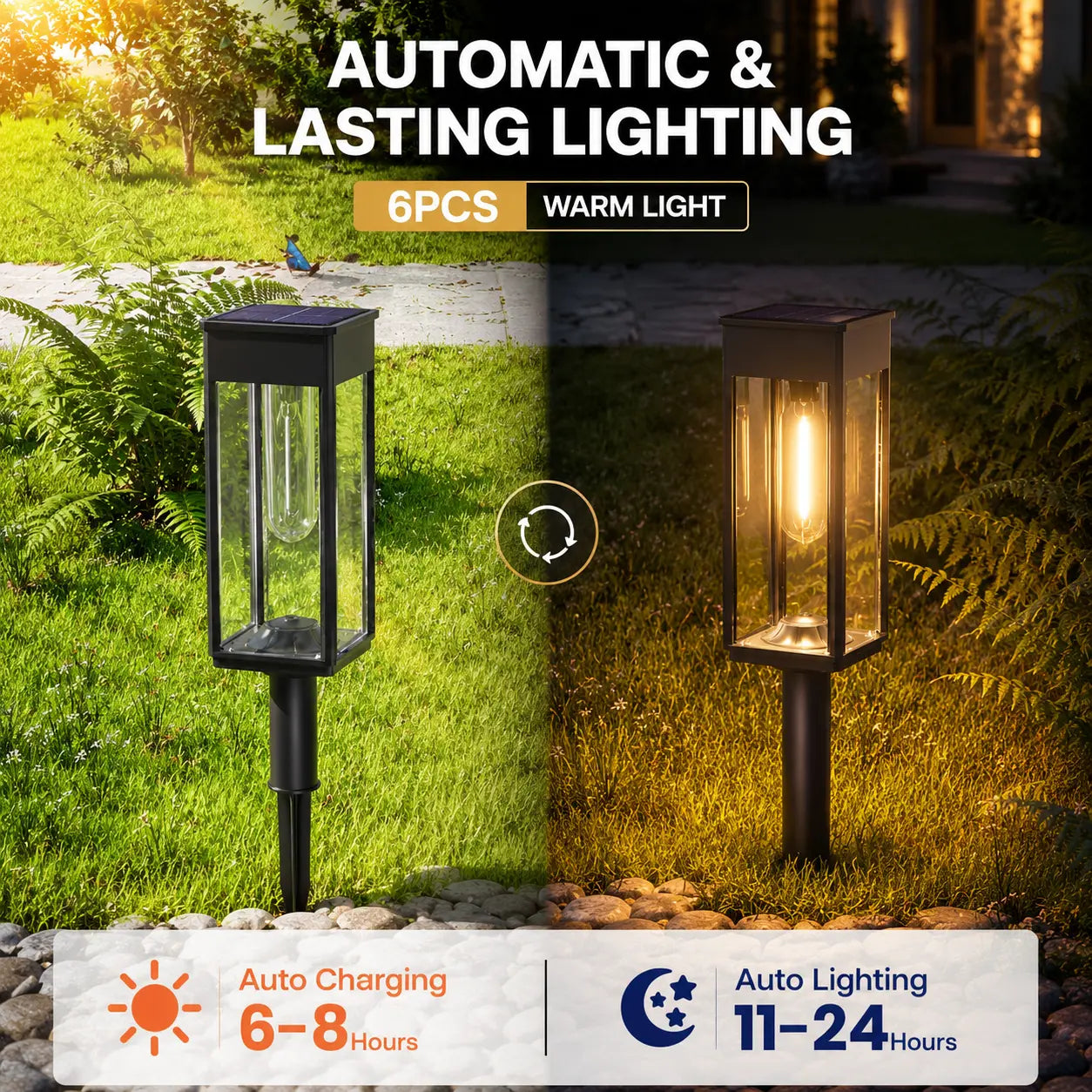 ☀️ SALE | 6-Pack Solar Pathway Lights Outdoor – IP65 Waterproof Warm White Garden Lights