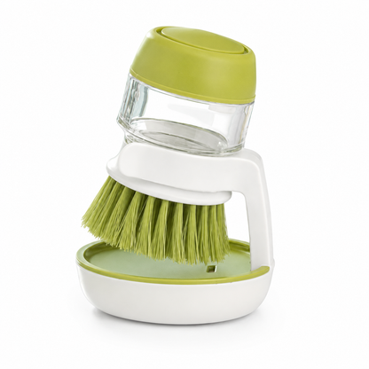 🧼 Press-to-Dispense Dish Brush with Storage Base – Cleaner Sink, Easier Dishwashing