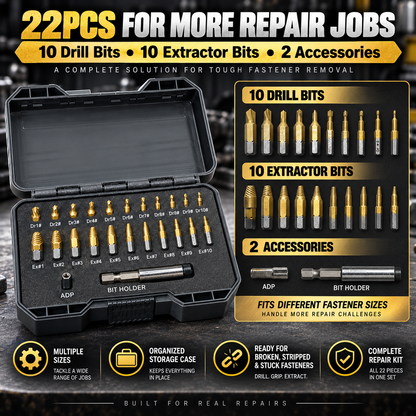 🔧 20PC Broken Bolt Extractor Kit – Remove Stripped & Stuck Screws Fast
