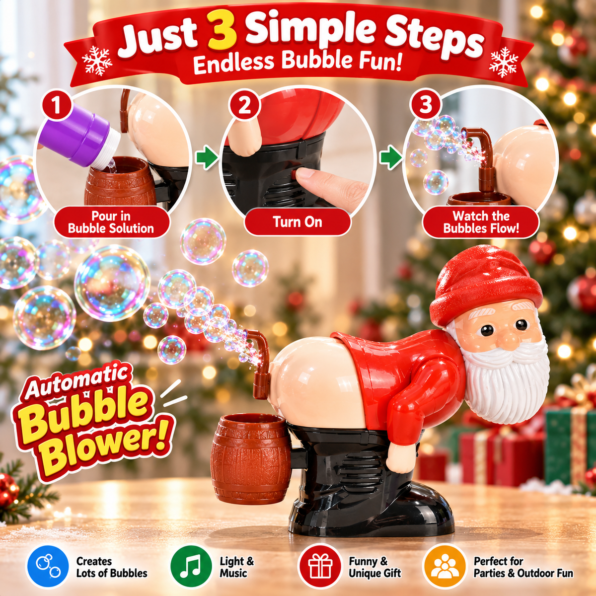 🎅 Automatic Big Bubble Maker – Funny Bubble Machine for Kids, Parties & Outdoor Fun