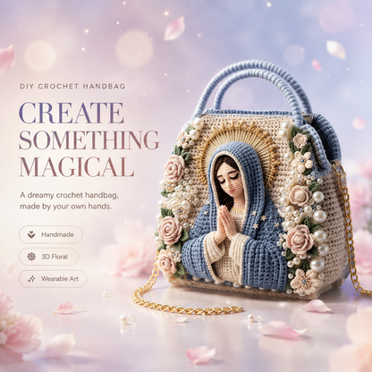 🧶 Dreamy 3D Crochet Handbag DIY Kit – Create Your Own Floral Pearl Purs
