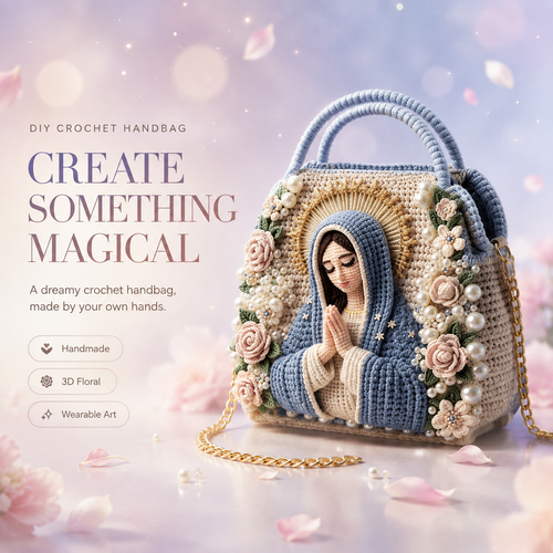 🧶 Dreamy 3D Crochet Handbag DIY Kit – Create Your Own Floral Pearl Purs