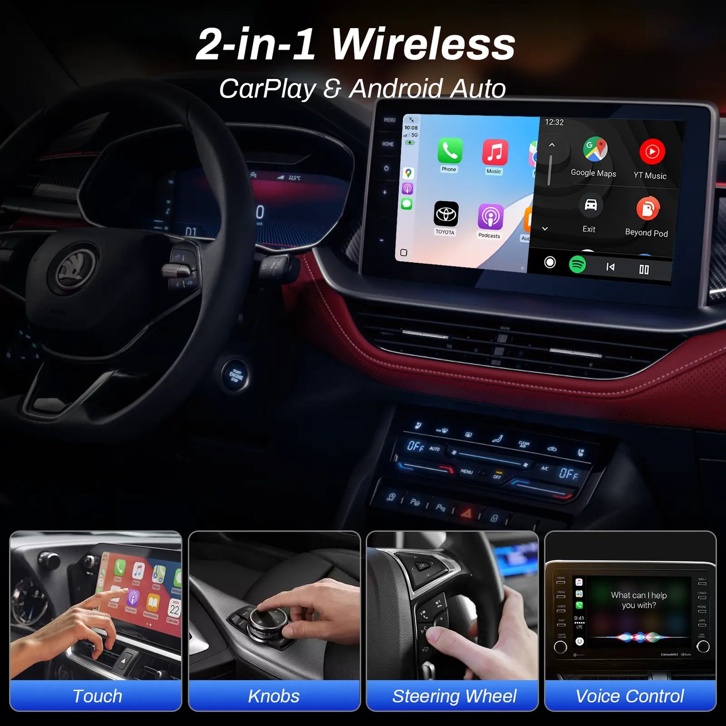 2026 Wireless CarPlay Adapter 2-in-1 for Apple CarPlay & Android Auto