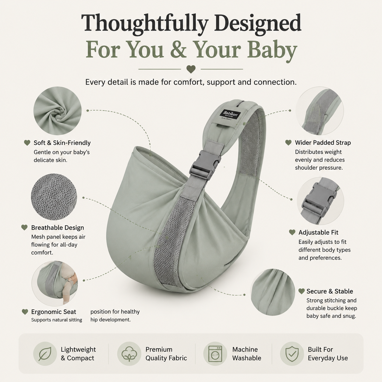 🤱Soft Baby Wrap Carrier – Hands Free Infant Sling for Newborns, Breathable Comfort Baby Holder for Everyday Bonding