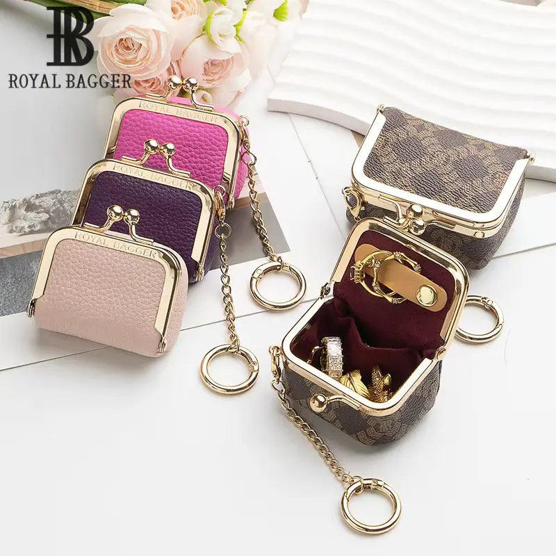✨ Premium Cowhide Kiss-Lock Purse – Mini Leather Wallet with Card Holders, Upgraded Chain & Quality Lining, Trendy Gift for Her