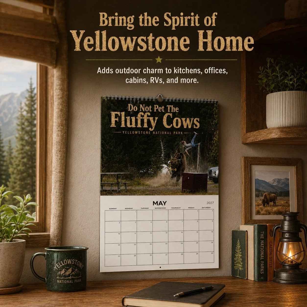'Do Not Pet The Fluffy Cows' 🏞️ Bison Yellowstone National Park 2027 Wall Calendar