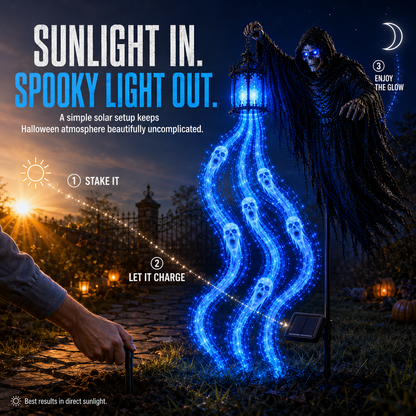 🔥 Today Only: 49% OFF 🔥Solar Grim Reaper Ghost Lantern Yard Stake with Blue LED Lights