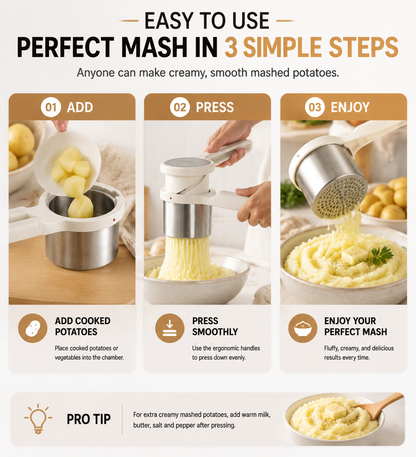 🥔 Rotary Potato Ricer Press – Create Creamy Restaurant-Style Mashed Potatoes Easily