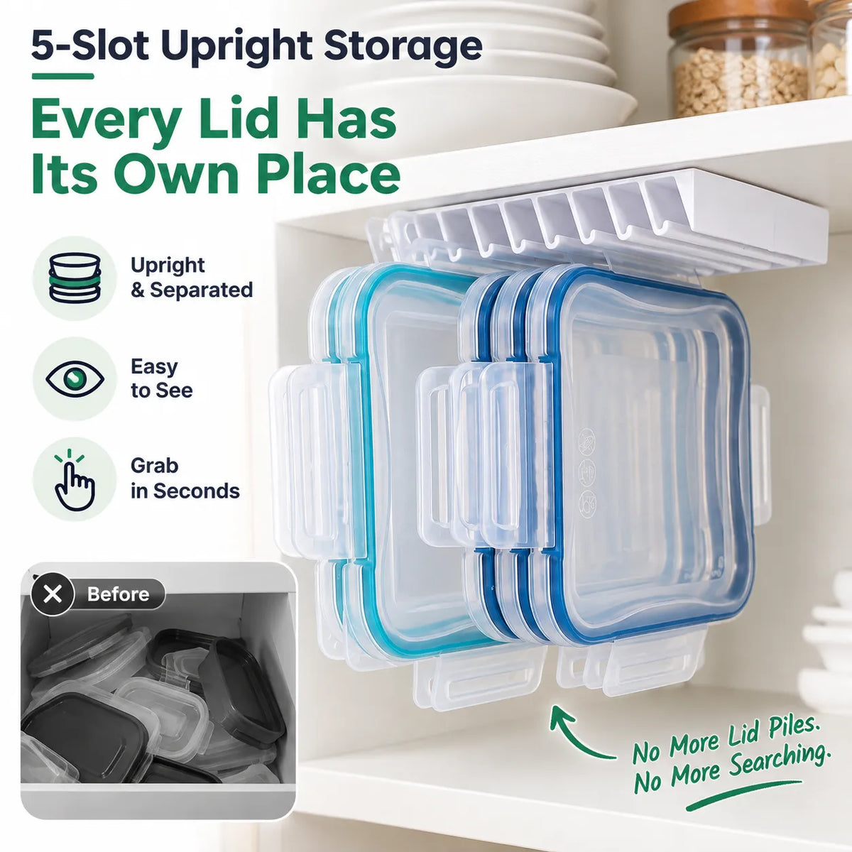 5-slot upright food container lid organizer