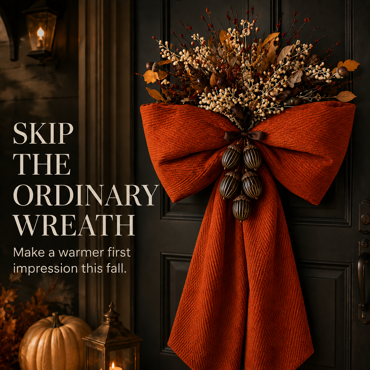 Oversized Autumn Floral Bow Door Swag – A Warm Fall Welcome