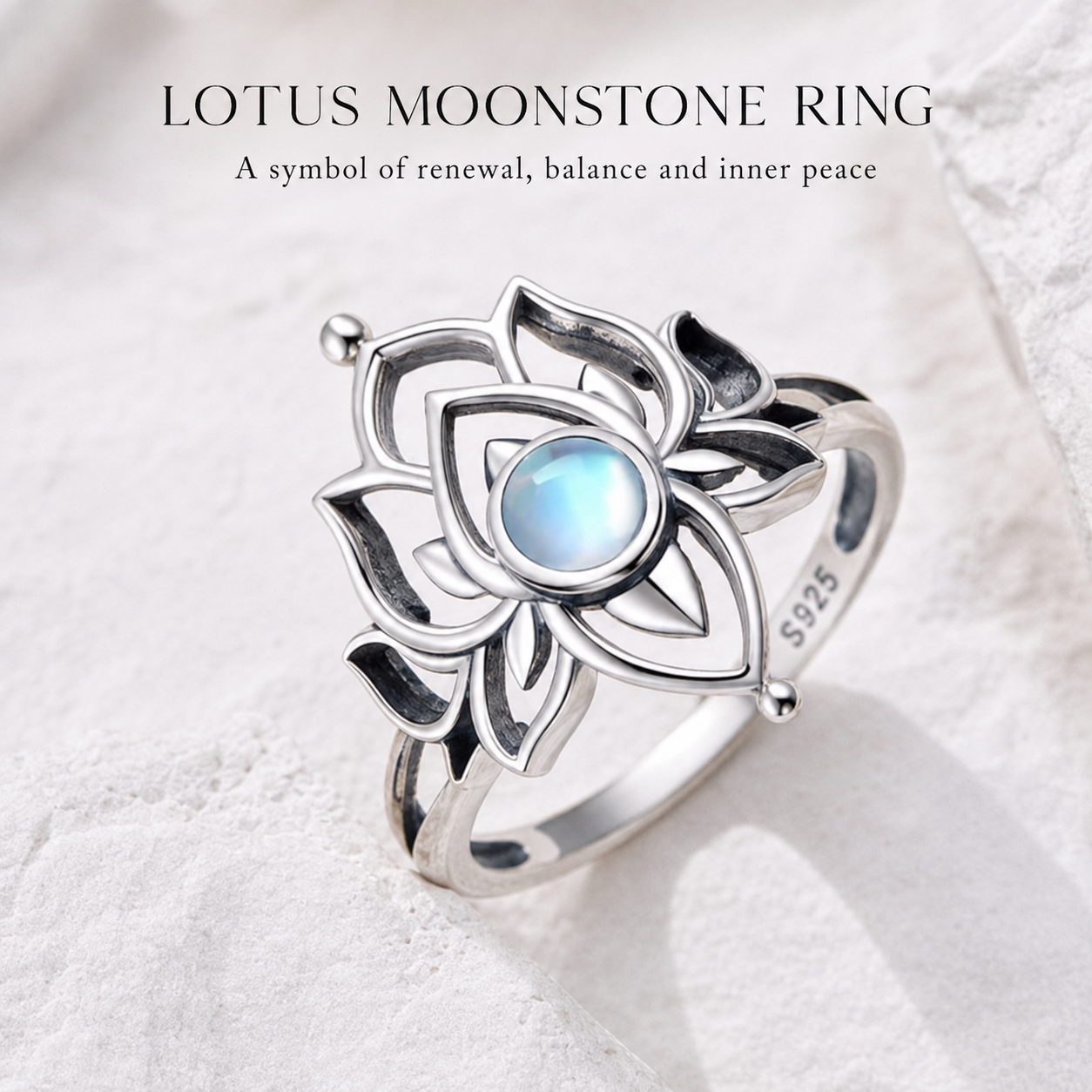 Vintage Moonstone Lotus Ring
