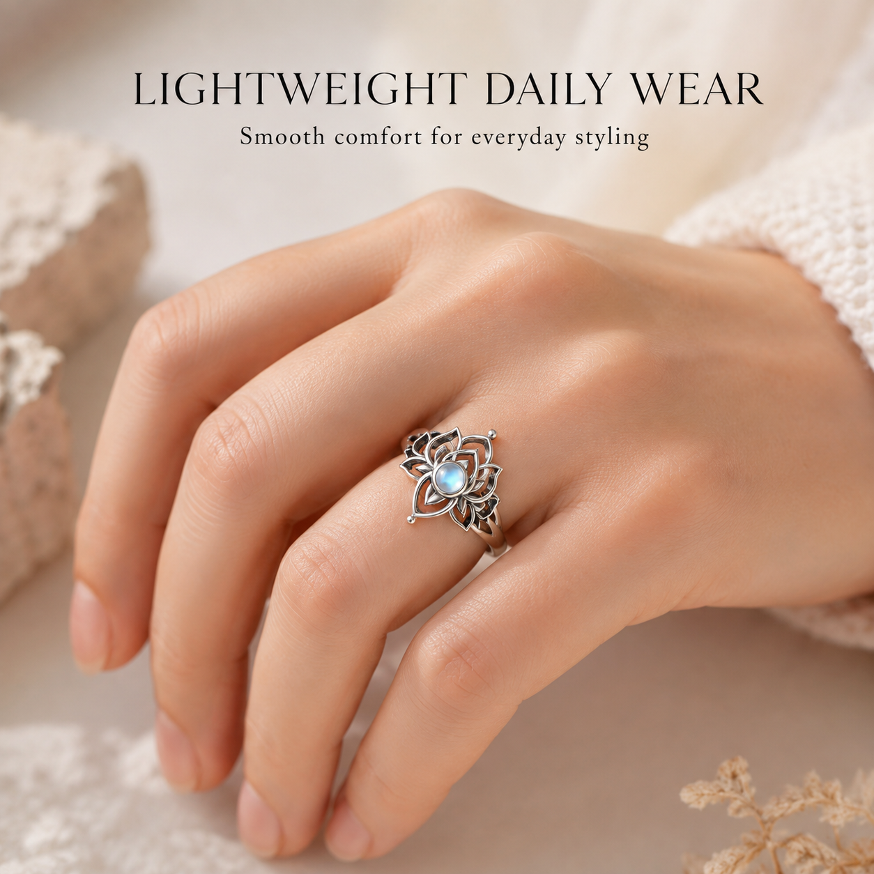 Vintage Moonstone Lotus Ring