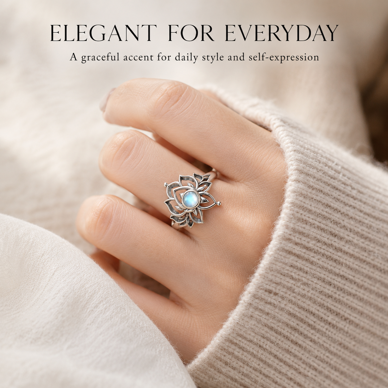 Vintage Moonstone Lotus Ring