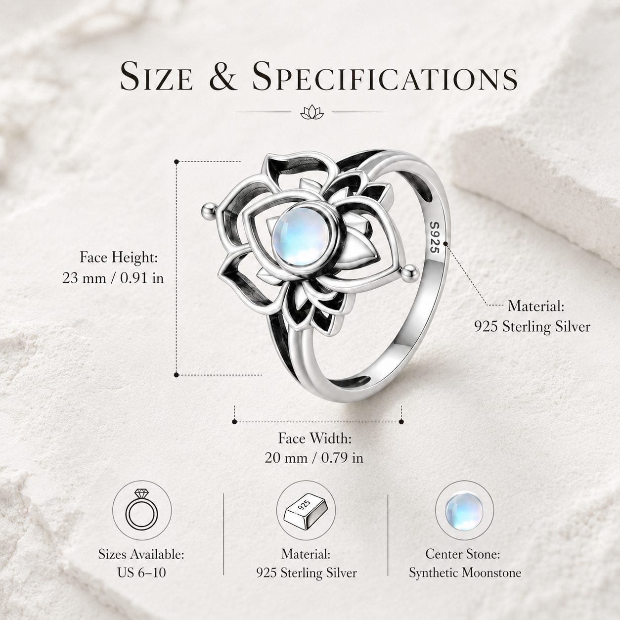 Vintage Moonstone Lotus Ring