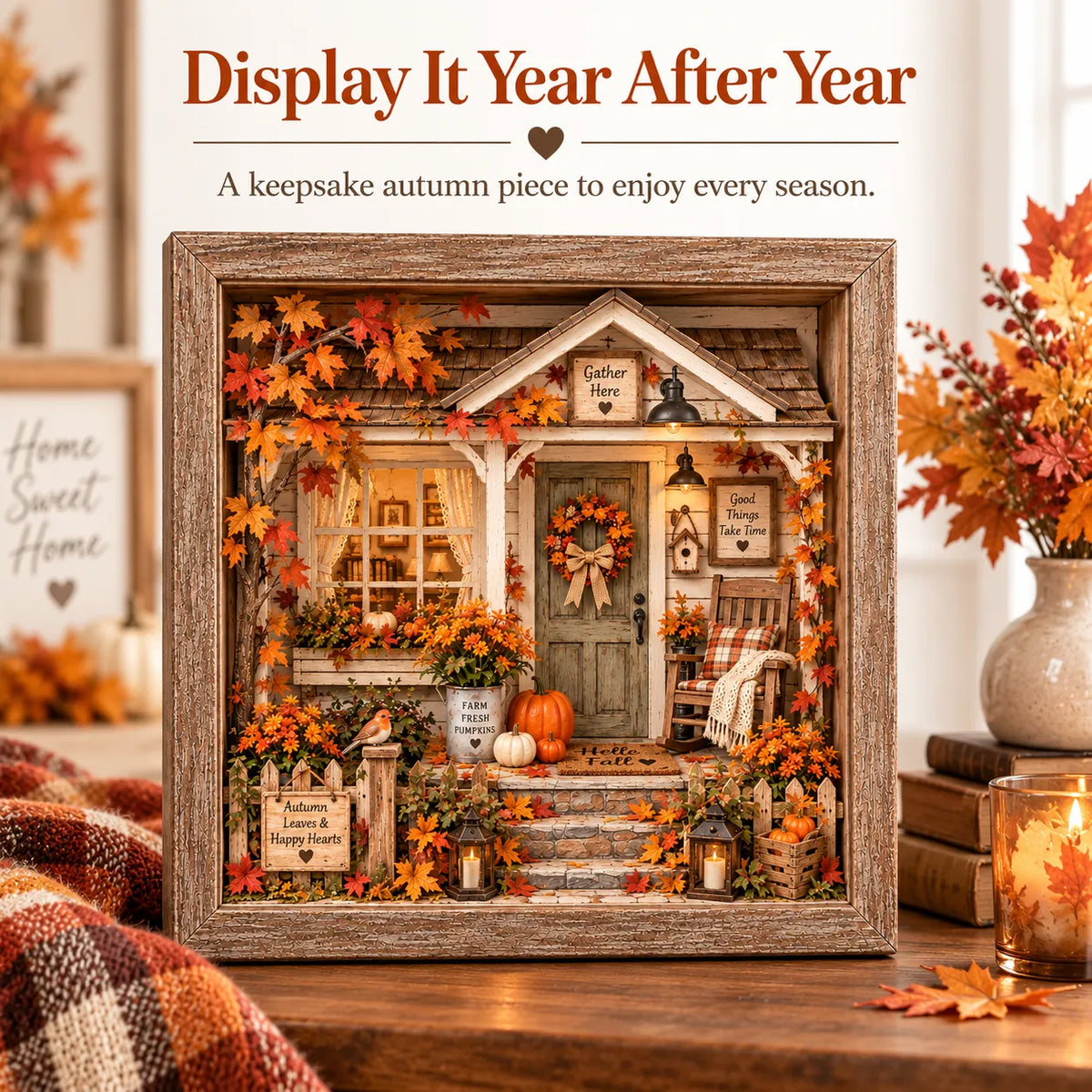 🍂 Vintage Autumn Porch Cottage DIY Shadow Box