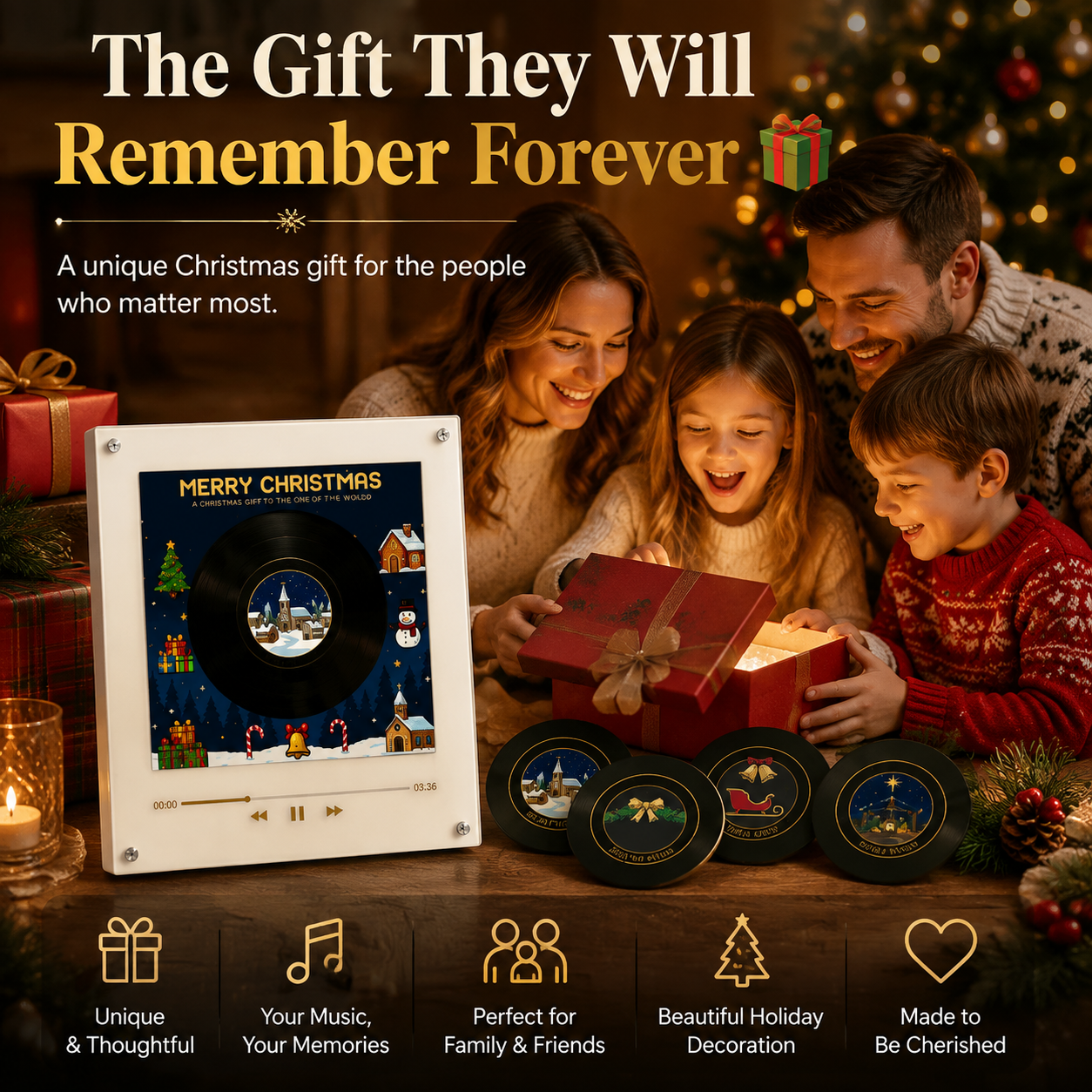 The Christmas Record That Plays Your Favorite Songs 🎄 – NFC Vinyl Music Display with LED & Rotating Disc