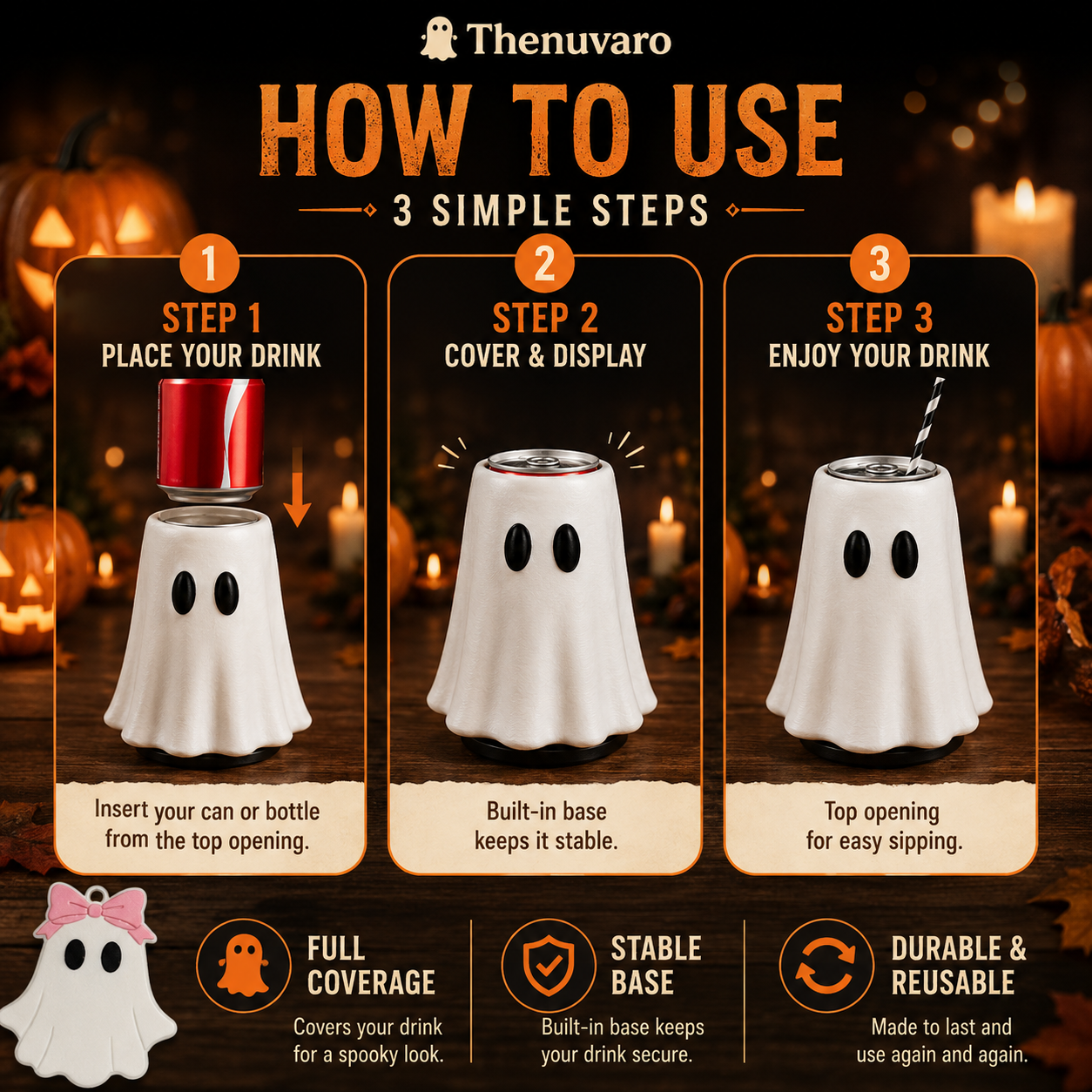 👻 Halloween Ghost Drink Cover with Bottle Opener – Turn Your Drinks Into Spooky Party Favorites
