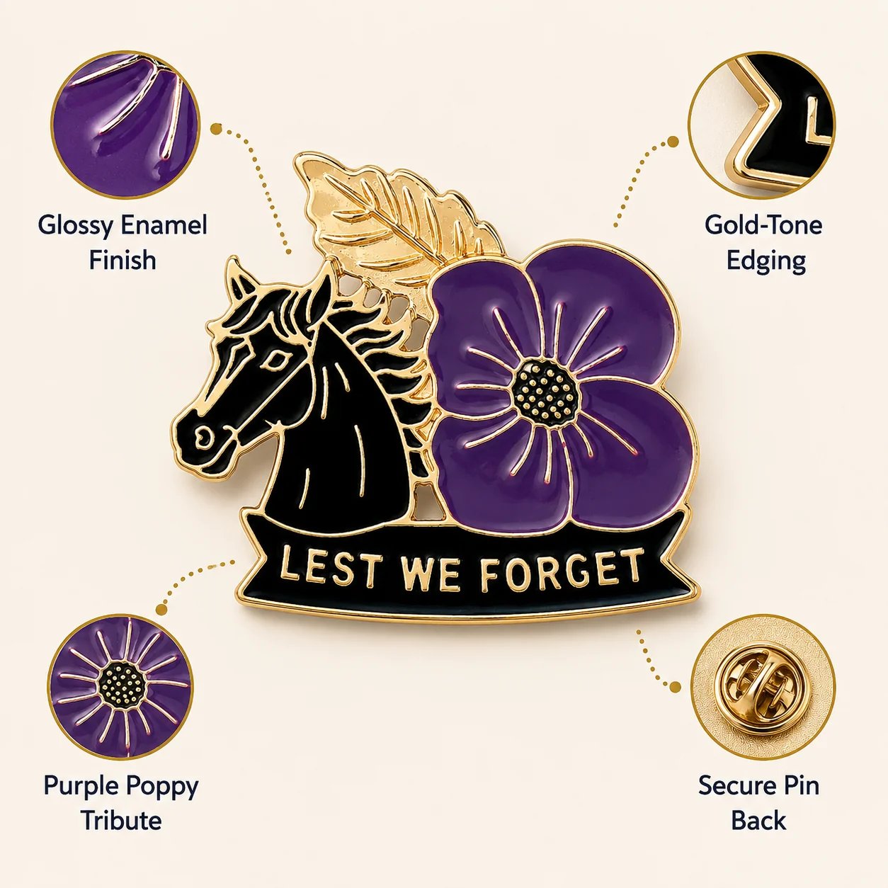 🎁 Limited Edition War Horse Purple Poppy 111th Anniversary Remembrance Brooch