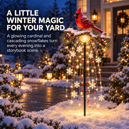 🐦 Lighted Cardinal Snowfall Garden Stake – Winter Outdoor Yard Décor