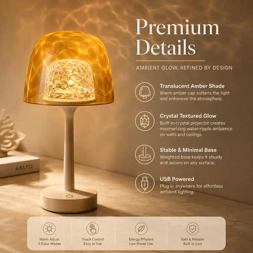 🌊 Water Ripple Ambient Lamp – 2-in-1 USB Powered Mushroom Mood Light for Bedroom, Bathroom & Cozy Home Decor