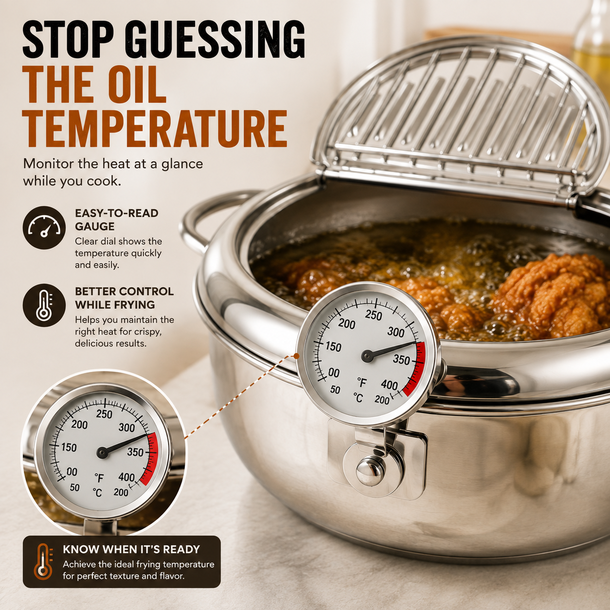 🍗 All-in-One Frying Pot with Thermometer & Drain Lid – Fry, Drain & Cook with Less Hassle