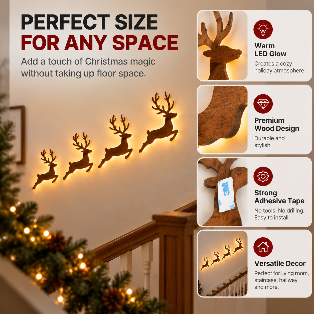 🎄 LED Christmas Reindeer Wall Lights – Magical Holiday Deer Decoration For A Cozy Christmas Home