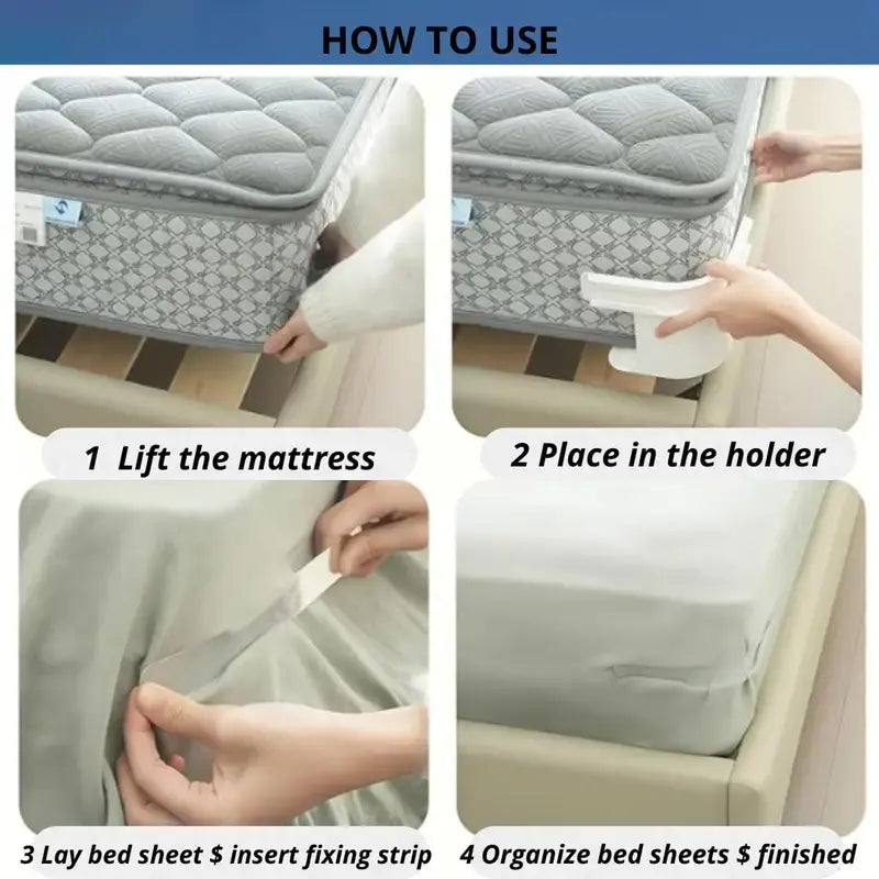 🛏️ Invisible Bed Sheet Holders | 4PC Non-Slip Mattress Strips