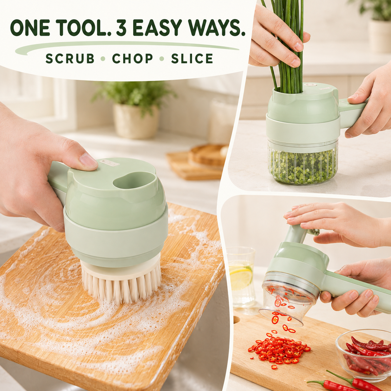 🧄 4-in-1 Handheld Electric Chopper: Slice, Mince, Peel & Auto-Clean!