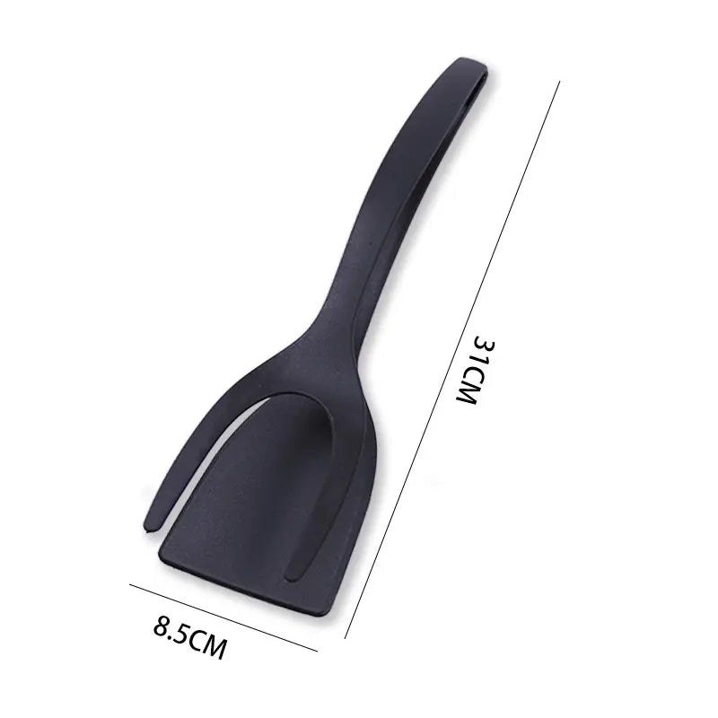 Grip & Flip Spatula Tongs - Sturdy, Durable Non-Stick Egg Flipper & Food Turner for Pancakes, Fish - Black Cooking Gadgets, Top Kitchen Gadgets, Household Kitchen Tool