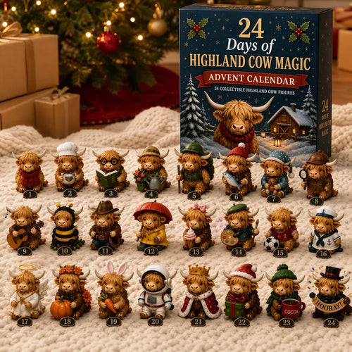 🎄 24-Day Highland Cow Advent Calendar – Christmas Countdown with 24 Collectible Mini Figures