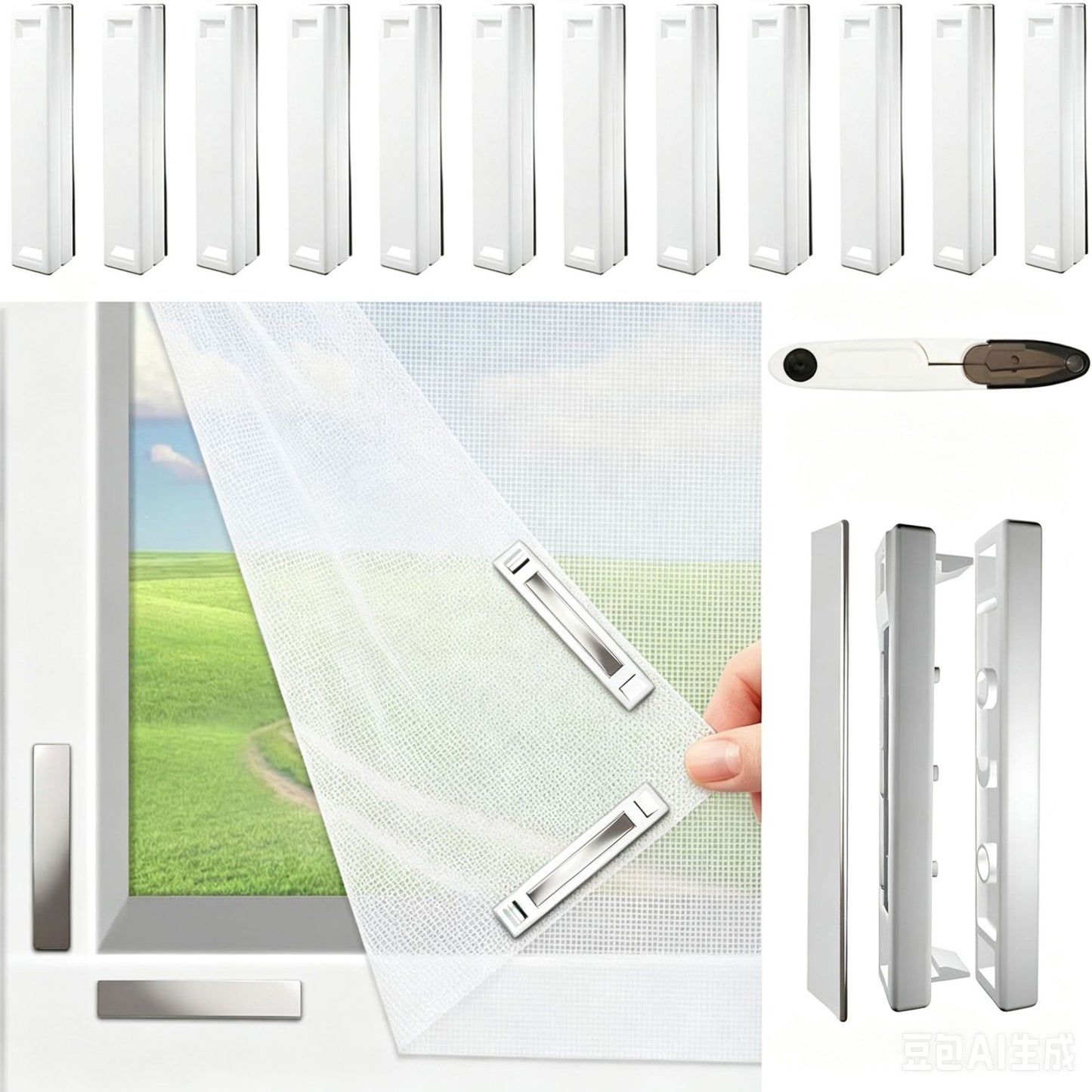 🪟 Magnetic Window Screen Kit – Cut-to-Fit No-Drill Mosquito Mesh for Any Window
