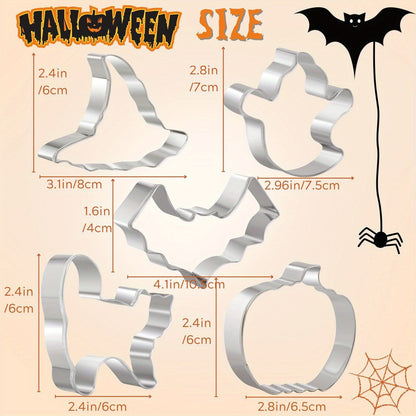 🎃 HOT SALE | 5-Piece Halloween Cookie Cutter Set – Stainless Steel Bat, Pumpkin, Ghost, Cat & Witch Hat Shapes