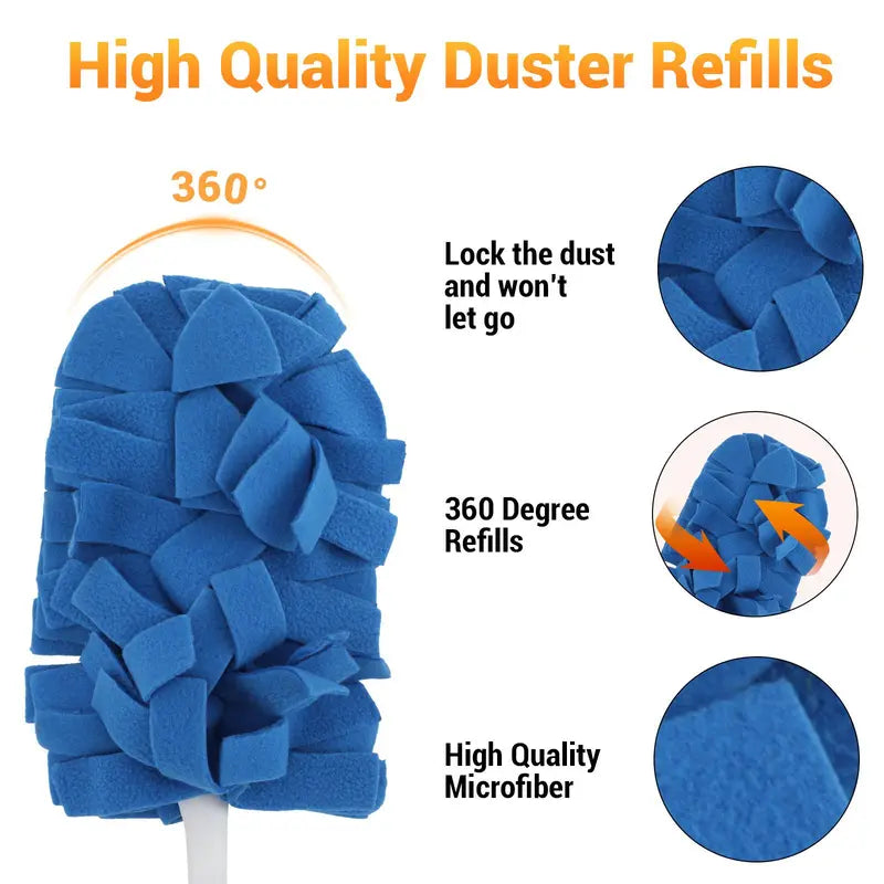 6-Pack Reusable 360° Microfiber Duster Refills – Machine Washable Dust Cleaning Heads