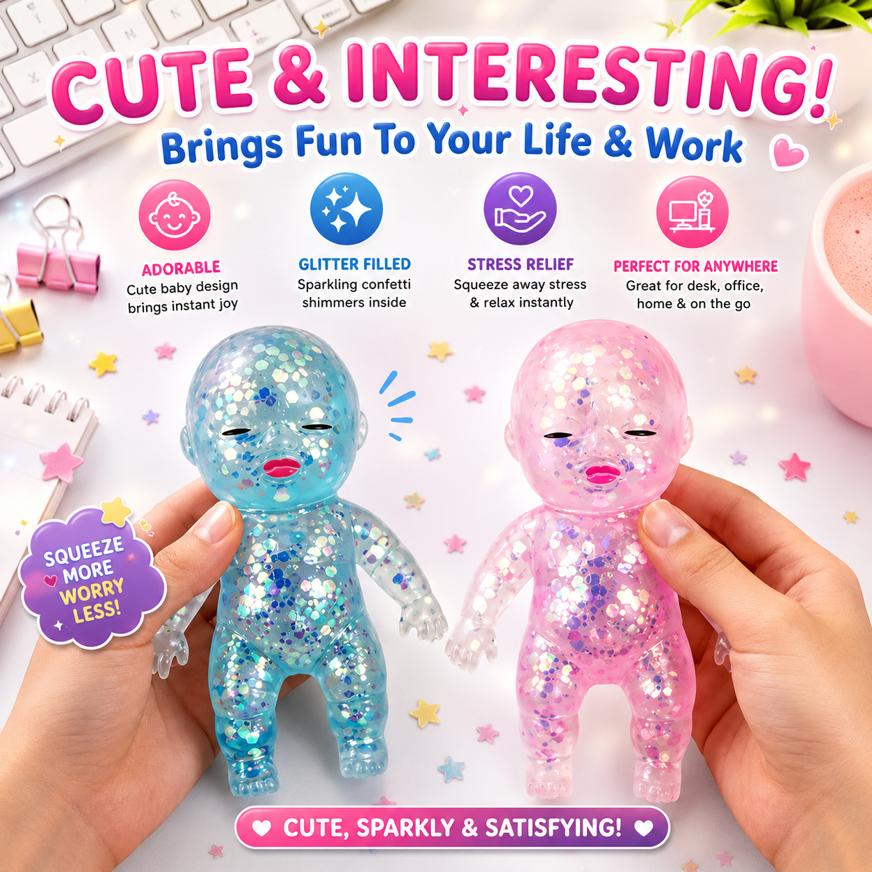 【Summervibes】3 Pack Baby Squishies Glittery Slow Rising Fidget Toys