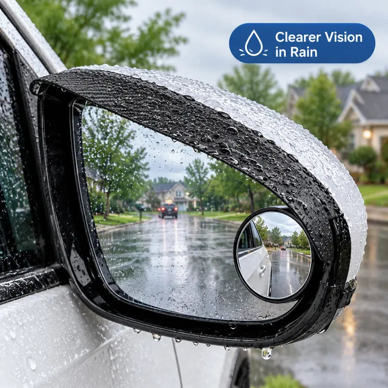 2-Pack Car Side Mirror Rain Visors with 360° Blind Spot Mirrors – Clearer View for Safer Driving