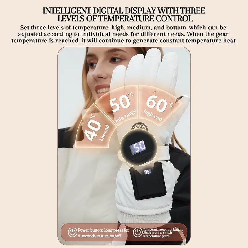 🔥 Rechargeable Heated Gloves – 3 Heat Settings, Waterproof Touchscreen Winter Gloves